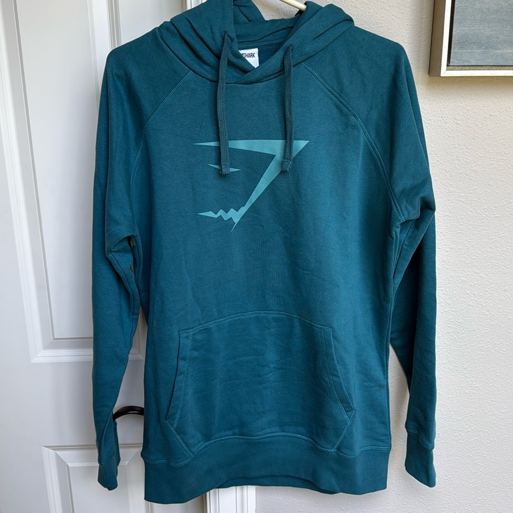NWOT GYMSHARK teal blue sweatshirt- small - pockets + longer length